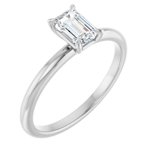 14K White Gold Emerald 6mmx4mm Moissanite Solitaire Engagement Ring