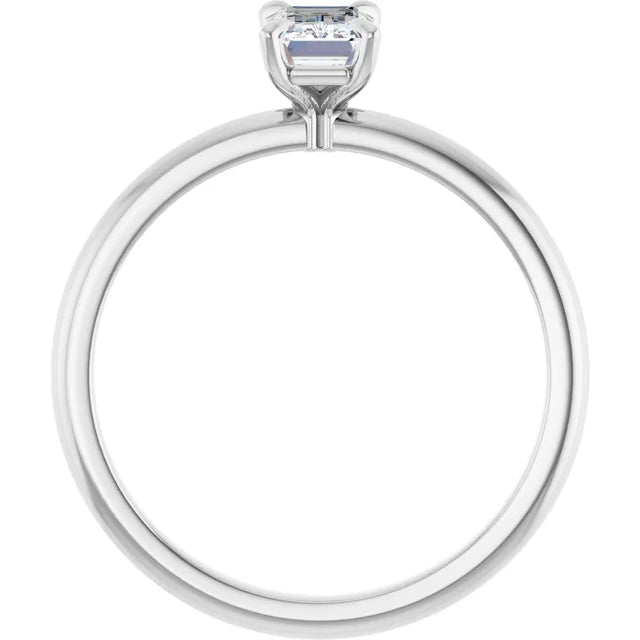 14K White Gold Emerald 6mmx4mm Moissanite Solitaire Engagement Ring