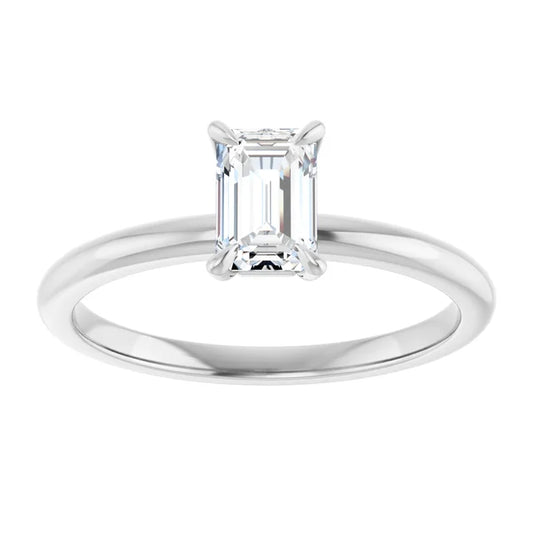 Platinum Emerald cut 6mmx4mm Moissanite Solitaire Engagement Ring